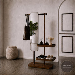 Entryway Organizer with Mirror – Freestanding Coat Rack with Shoe Storage