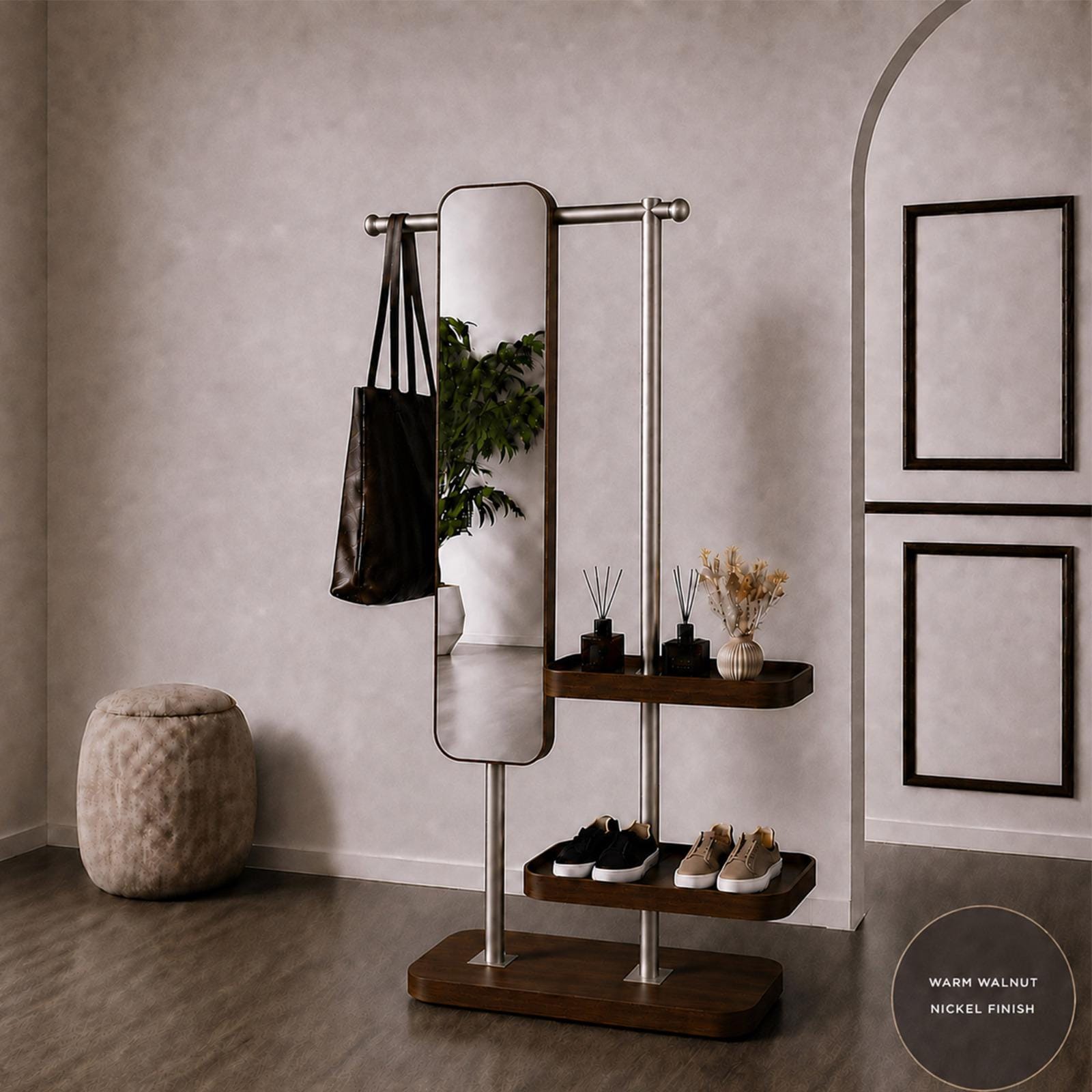 Entryway Organizer with Mirror – Freestanding Coat Rack with Shoe Storage