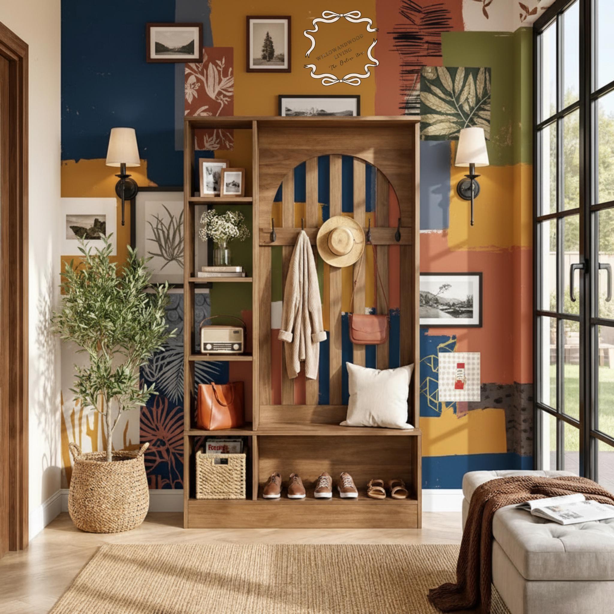 Farmhouse Hall Tree With Bench Coat Rack Shoe Storage Entryway Organizer