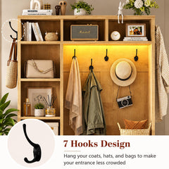 Entryway Hall Tree with Coat Hooks, Shoe Storage Bench, Shelves and Entryway Organizer Cabinet