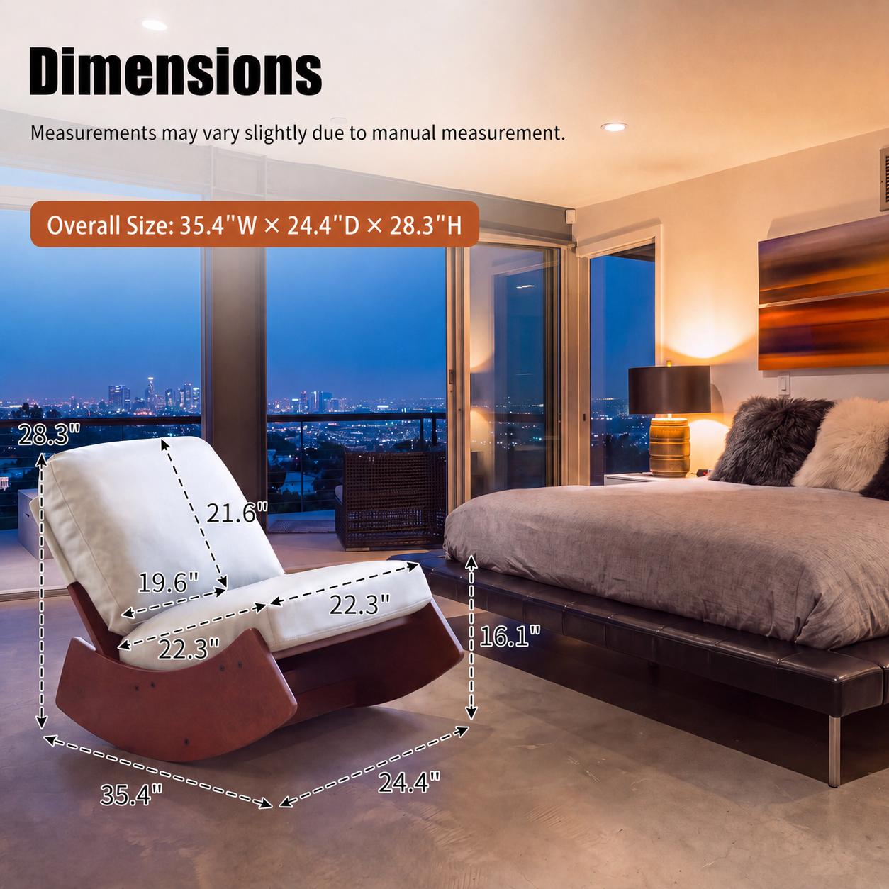 Glider Rocking Chair, Faux Leather Reading Chair, Solid Wood Nursery Chair, Cream Accent Chair for Bedroom Living Room