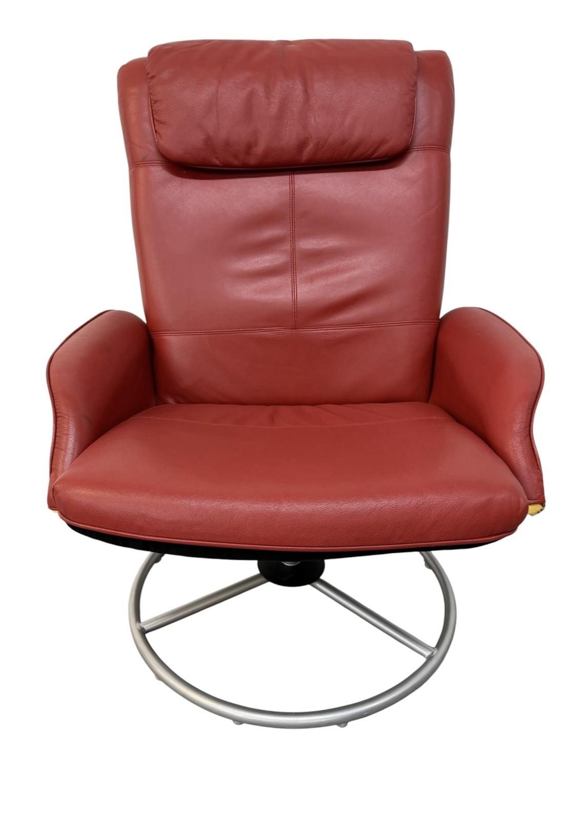 Vintage 1999 IKEA Red Vinyl Swivel Lounge Chair