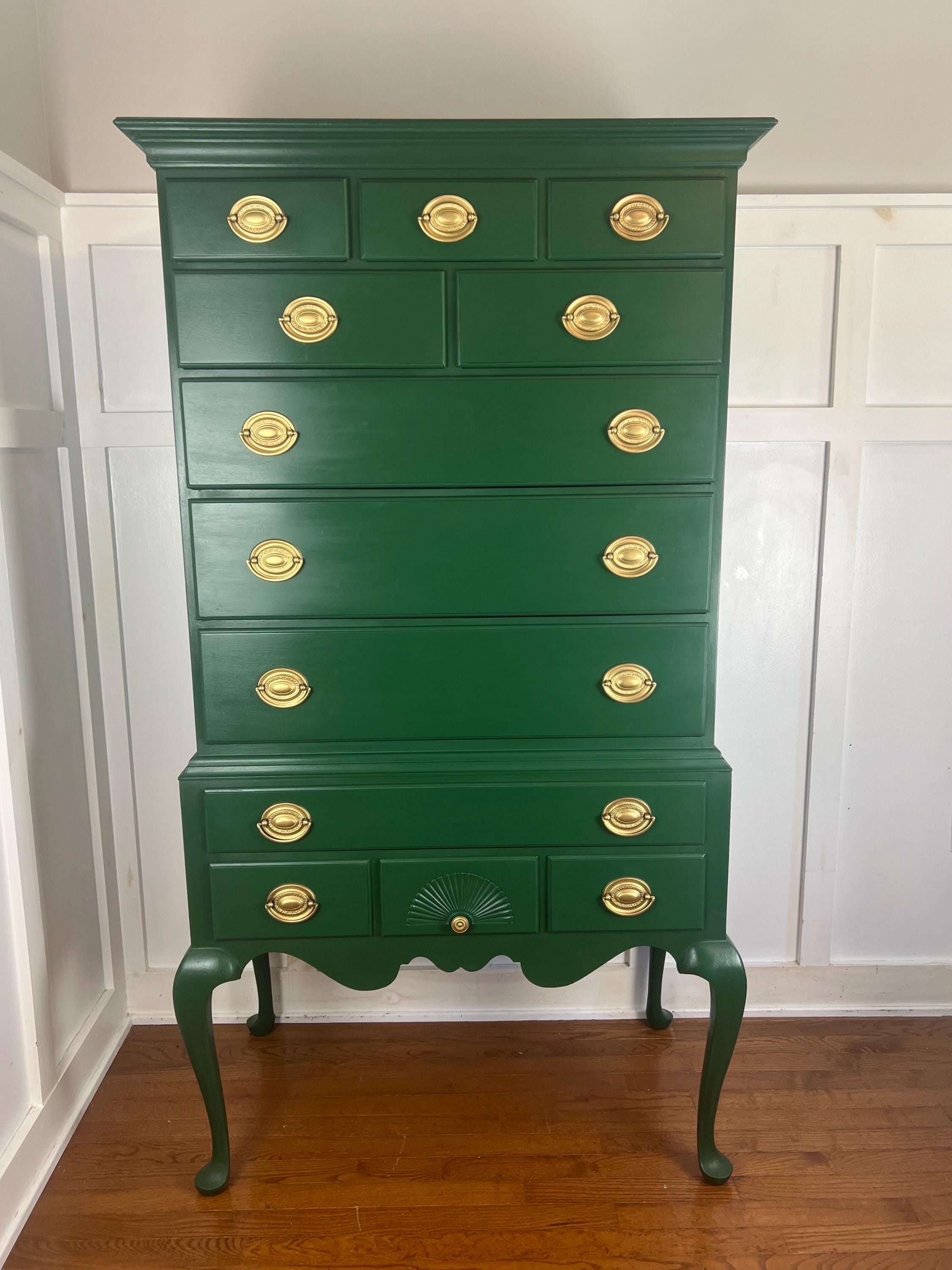 Vintage Green Federal Tall Boy Dresser