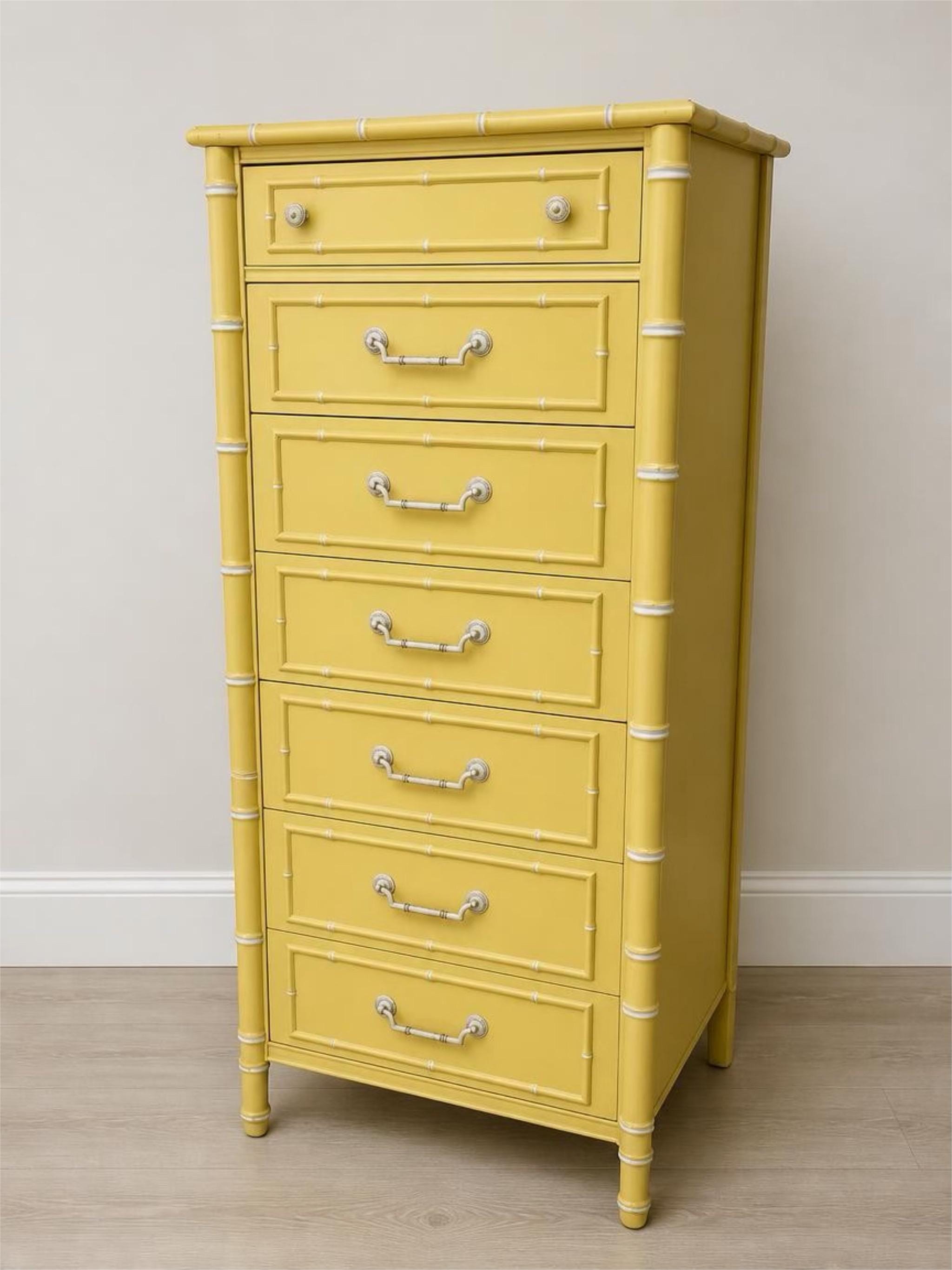 Thomasville Allegro Faux Bamboo Tall 7-Drawer Dresser: Hollywood Regency Palm Beach Style