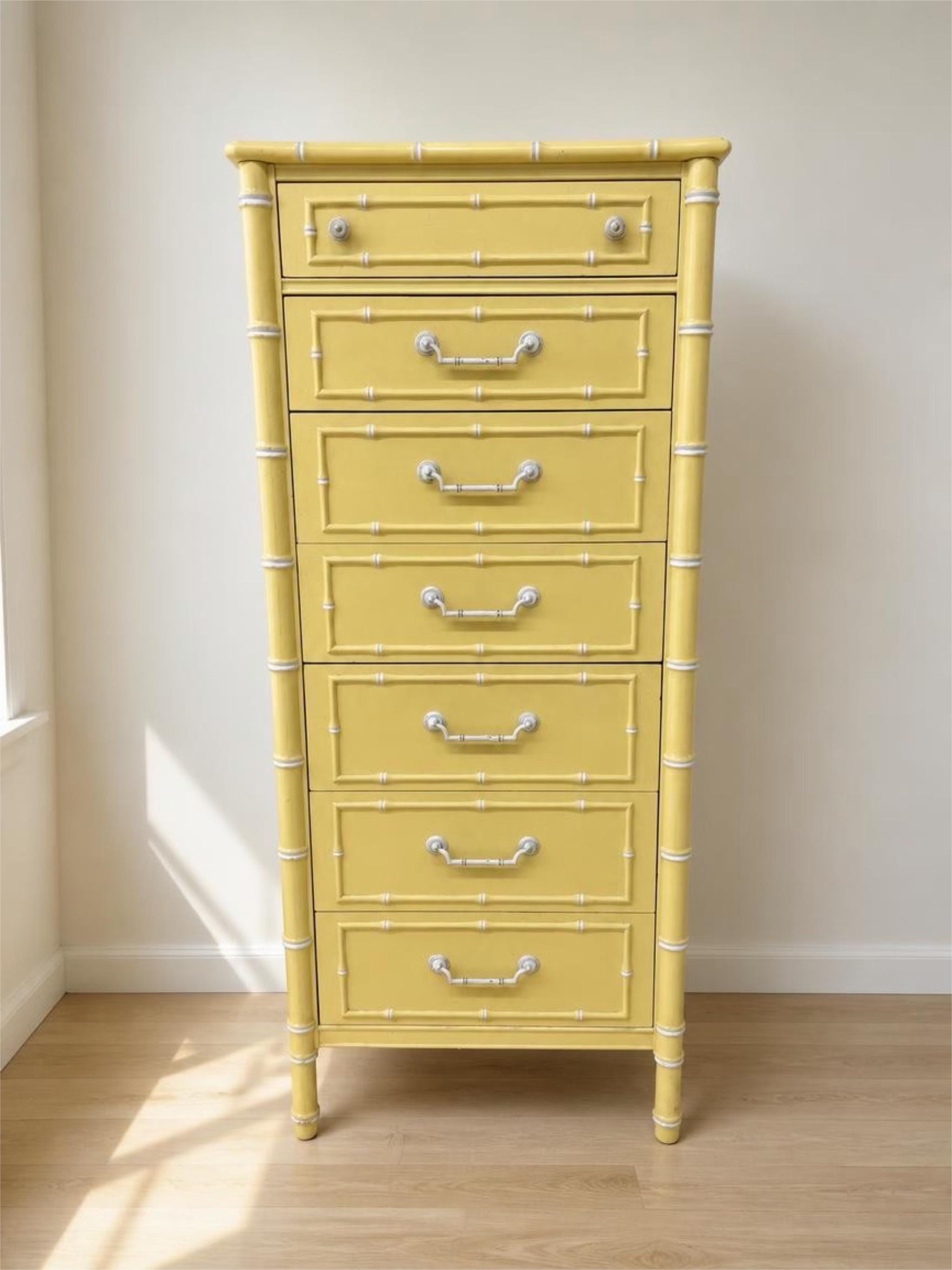 Thomasville Allegro Faux Bamboo Tall 7-Drawer Dresser: Hollywood Regency Palm Beach Style