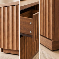 Walnut Brown Fluted 6-Drawer Dresser, 47.2" Wide Mid Century Storage Chest