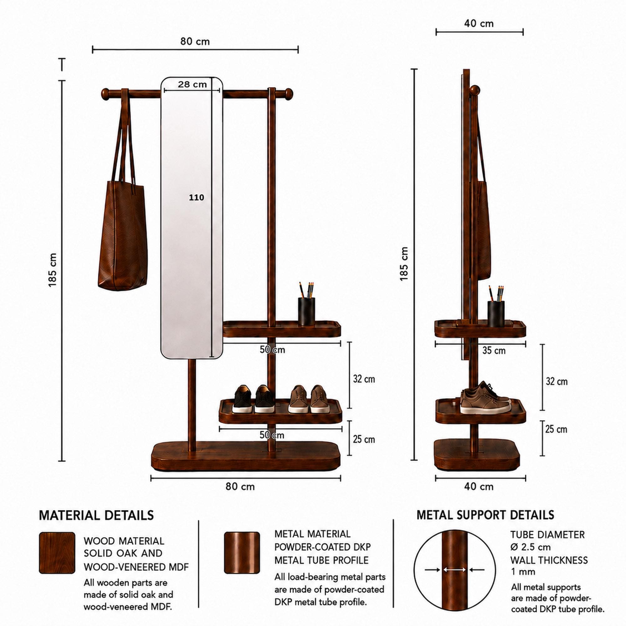 Entryway Organizer with Mirror – Freestanding Coat Rack with Shoe Storage