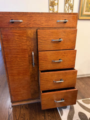 1940s Art Deco Williamsport Tiger Wood Streamline Highboy Dresser with Cabinet