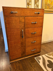 1940s Art Deco Williamsport Tiger Wood Streamline Highboy Dresser with Cabinet