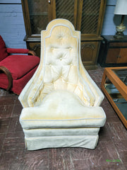 1960s Hollywood Regency Tufted Yellow Velvet Lounge Chair (Reupholstered)